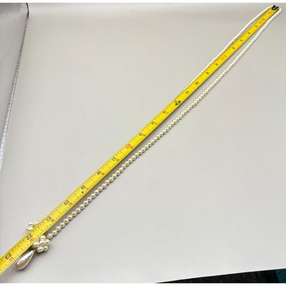 Faux Pearl Beaded Lariat Necklace with Teardrop Pendants Vintage Flapper Style - Picture 3 of 6